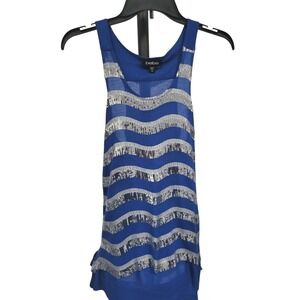 Bebe Womens Royal Blue Silver Sequin Wavy Stripe Racerback Party Tank Top XS